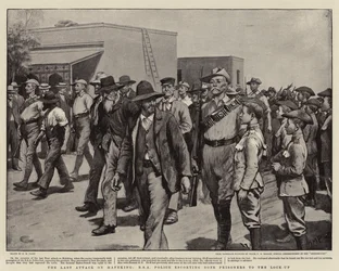 De laatste aanval op Mafeking, BSA-politie escorteert Boerengevangenen naar de gevangenis